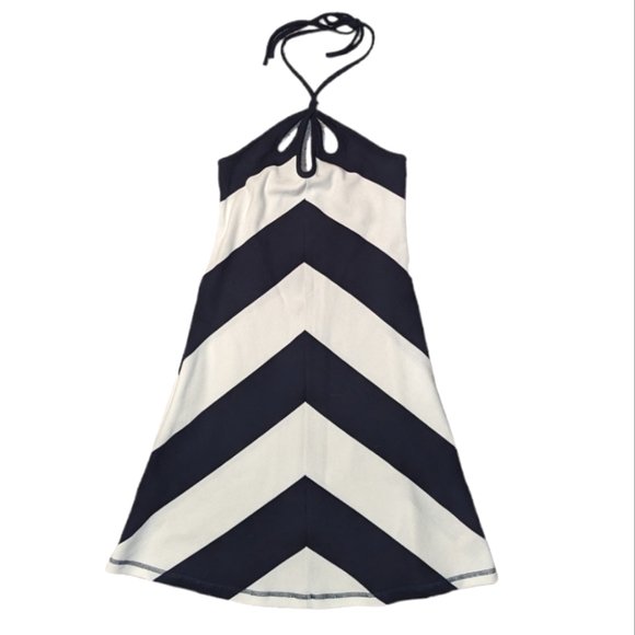 NWT Anthropologie Saturday Sunday Chevron  Nautical Halter Cut Out Mini Dress - Picture 2 of 11